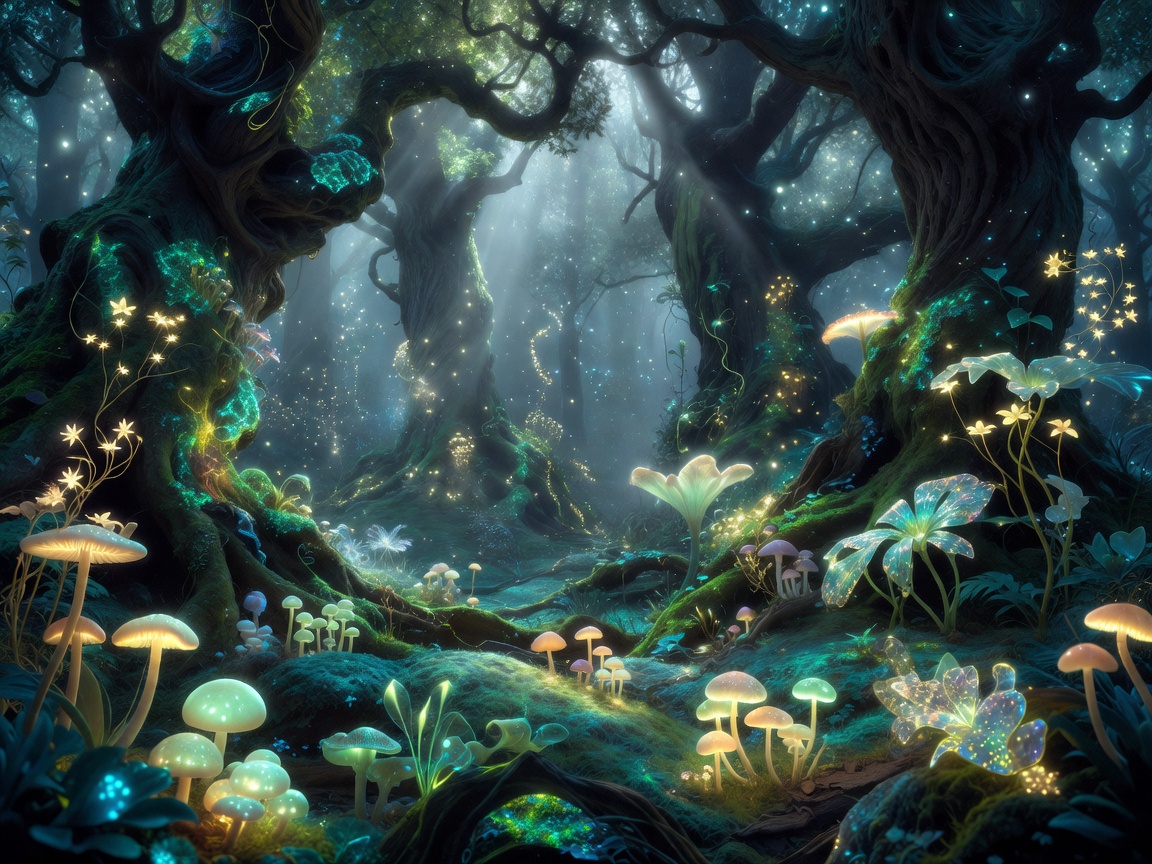 Mystical enchanted glowing forest backdrop